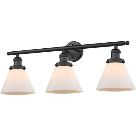 

Matte Black Tone Bathroom Vanity 32 Wide Matte White Cased Glass Steel/Cast Brass/Glass Medium Base LED 3 Light Fixture