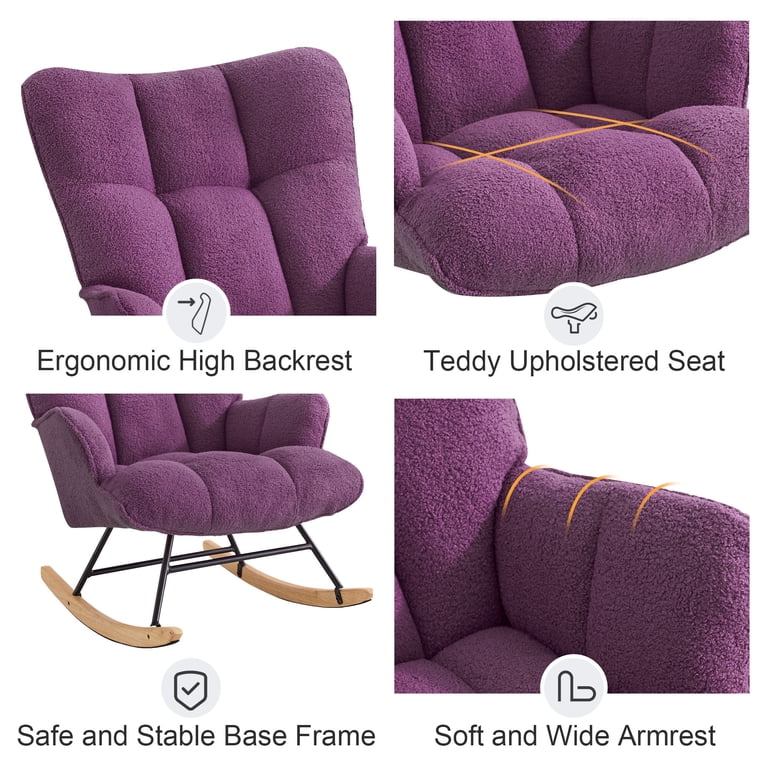 SAETSFEG Teddy Velvet Rocking Chair, Purple photo 5