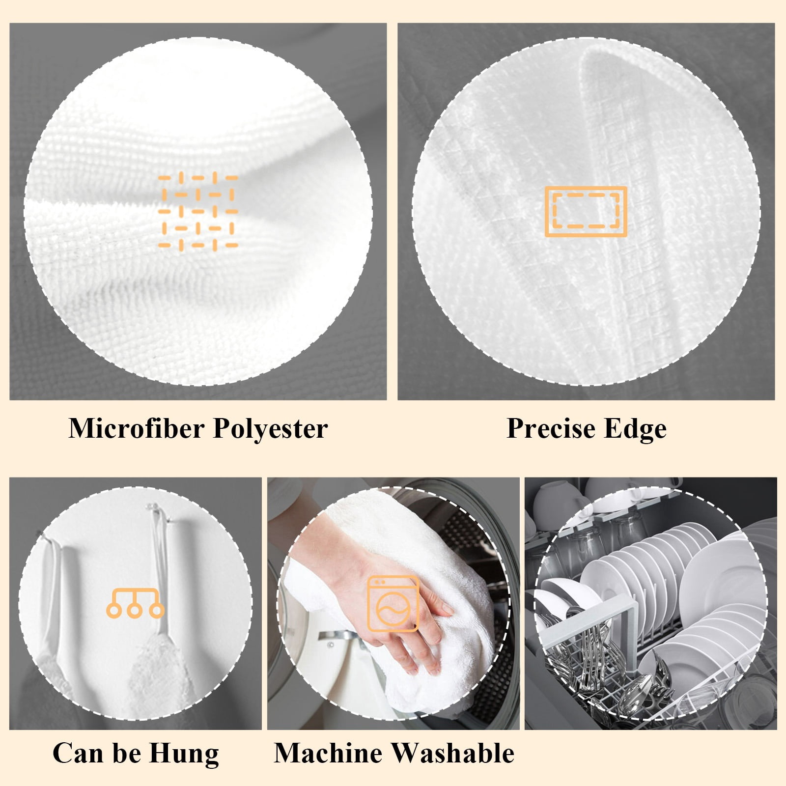 Flowers Leaves Kitchen Towel Dish Cloths Set of 3, Microfiber Soft Kitchen Hand Towels, Farmhouse White Botanical Magnolia Retro Absorbent Quick Drying Dishcloths 18 x 28 Inches