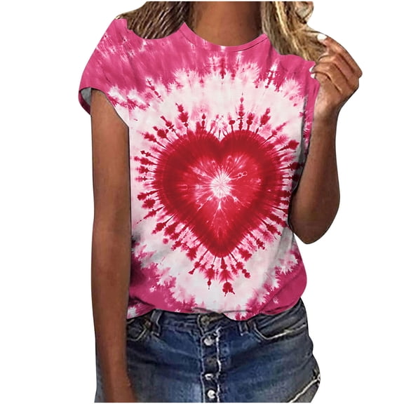 mihongmao Valentine Day Shirts for Women Valentine's Day Printed Casual Printed Round Neck Pink 3X