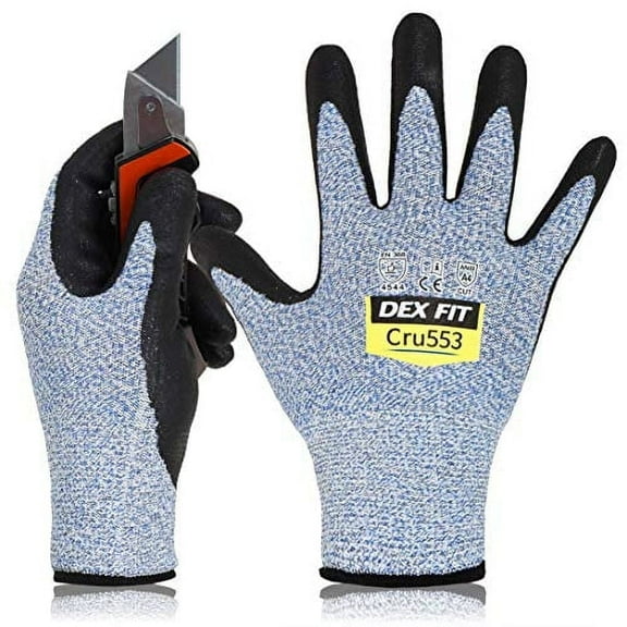 DEX FIT CRU553 Blue Nitrile Coated Cut Resistant Touchscreen Gloves, Small, 1 Pair
