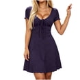thumbnail image 6 of ClodeEU Women's V Neck Front Tie Short Sleeve Mini Dress,Casual Slim Waist Flared A Line Party Sundress Purple,Women's Plus M, 6 of 8