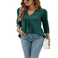 thumbnail image 4 of KEINXS Women 3/4 Sleeve V-Neck Blouses  Button-down ShirtsTops Spring Loose Casual Shirts Streetwear, 4 of 6