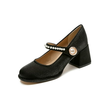 

Gomelly Womens Mary Jane Heels Ankle Strap Pumps Slip On Dress Shoes Comfort Women Ladies Black 7