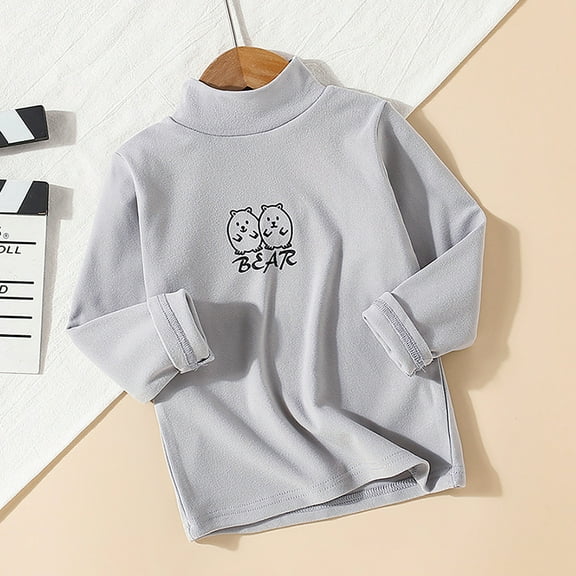 Delliss Girls Solid Color Long Sleeve Top Mock Neck Warm Classic Comfy Blouse 2-14 Years Gray 3 Years