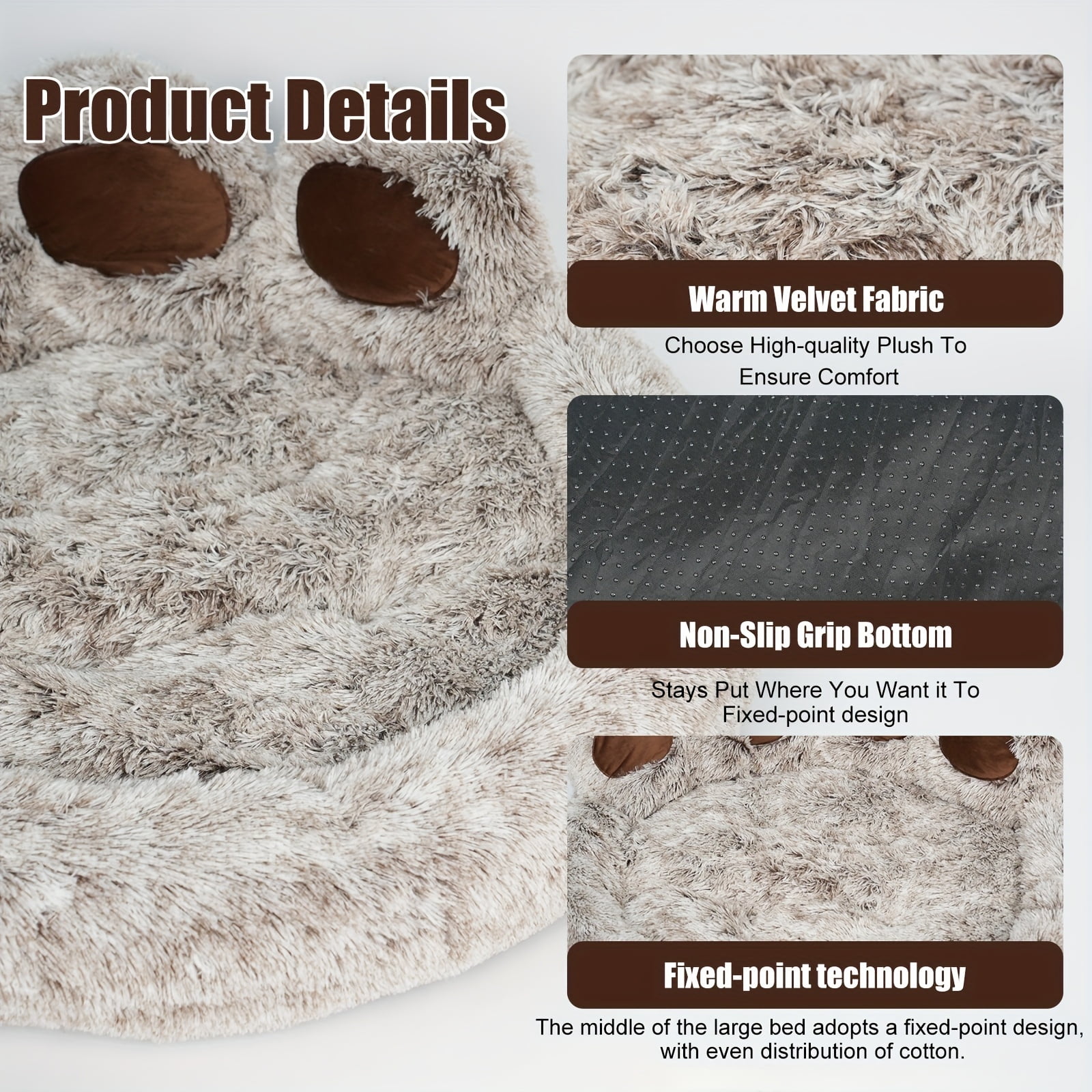 Kylinsure Paw Shape Calming Pet Bed, Plush Faux Fur Donut Bed for Dogs & Cats, Machine Washable, Non-Slip Bottom
