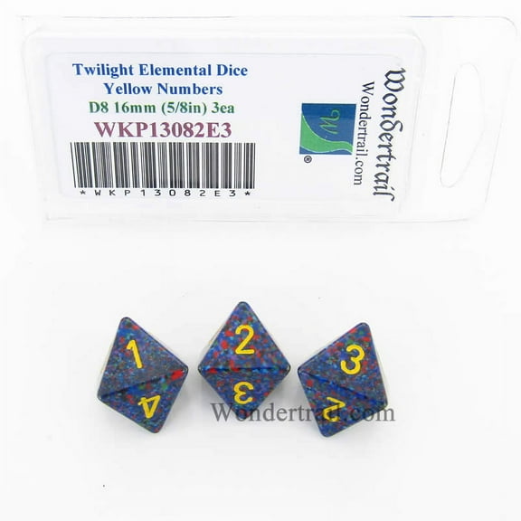 Twilight Elemental Dice with Yellow Numbers 16mm (5/8in) D8 Pack of 3 Wondertrail