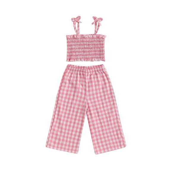 BemeyourBBs Baby Girl 2Pcs Summer Outfits Plaid Print Cami Tops Pants Set