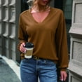 thumbnail image 4 of TKLPEHG Womens Tops Long Sleeve Fall Fashion Solid Color V Neck Tunic Tshirt Casual Loose Comfy Basic Pullover (Brown,XL), 4 of 5