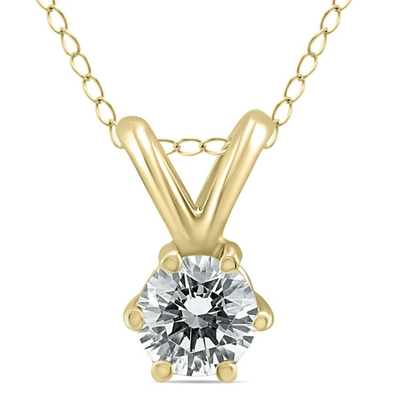 SZUL Women's 1/3 Carat 6 Prong Diamond Solitaire Pendant in 14K Yellow Gold (K-L Color, I2-I3 Clarity)