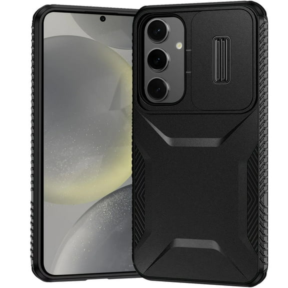 For Samsung Galaxy S23 FE /Fan Edition Shockproof Hybrid with Slide Camera Window Covering, Rugged Tpu Silicone Hard PC Bumper Cover ,Xpm Phone Case [ Black ]