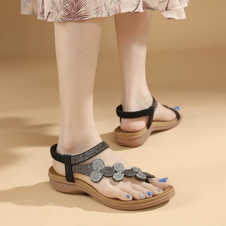 

Summer Shoes for Women Sandals Stylish Summer Sandals Womens SandalsBohemian Sandals Rhinestone Flat Comfortable Value Plus Size Beach ShoesBlack38