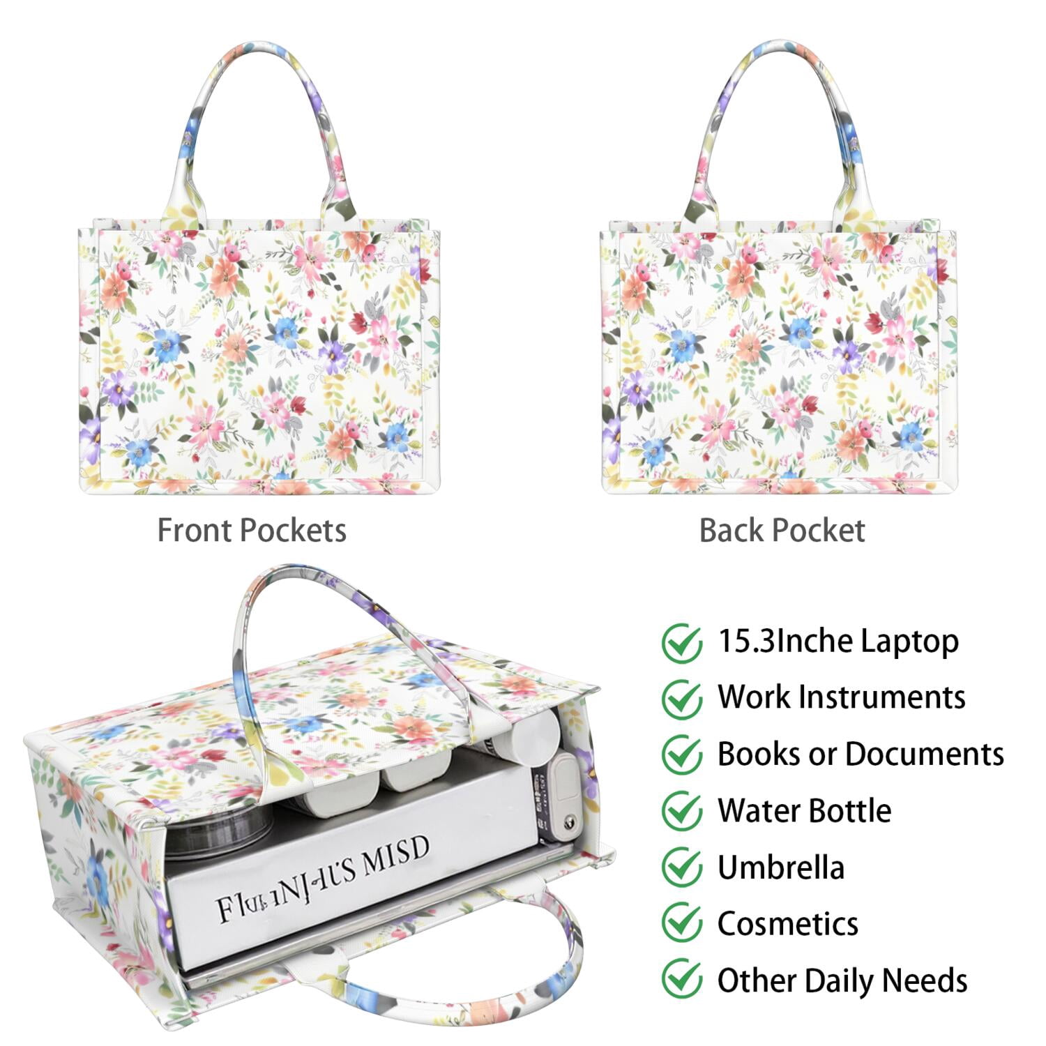Large Capacity Tote Bag,Pioneer Flower Floral Print Pattern Handbag Fashion Luxury Tote Bag,15.7"x13"x 5.1" Inches,Laptop Compatible