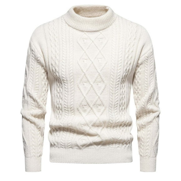 FAIWAD Mens Turtleneck Cable Knitted Sweater Long Sleeve Casual Knit Pullover Sweater Drop Shoulder Loose Sweaters