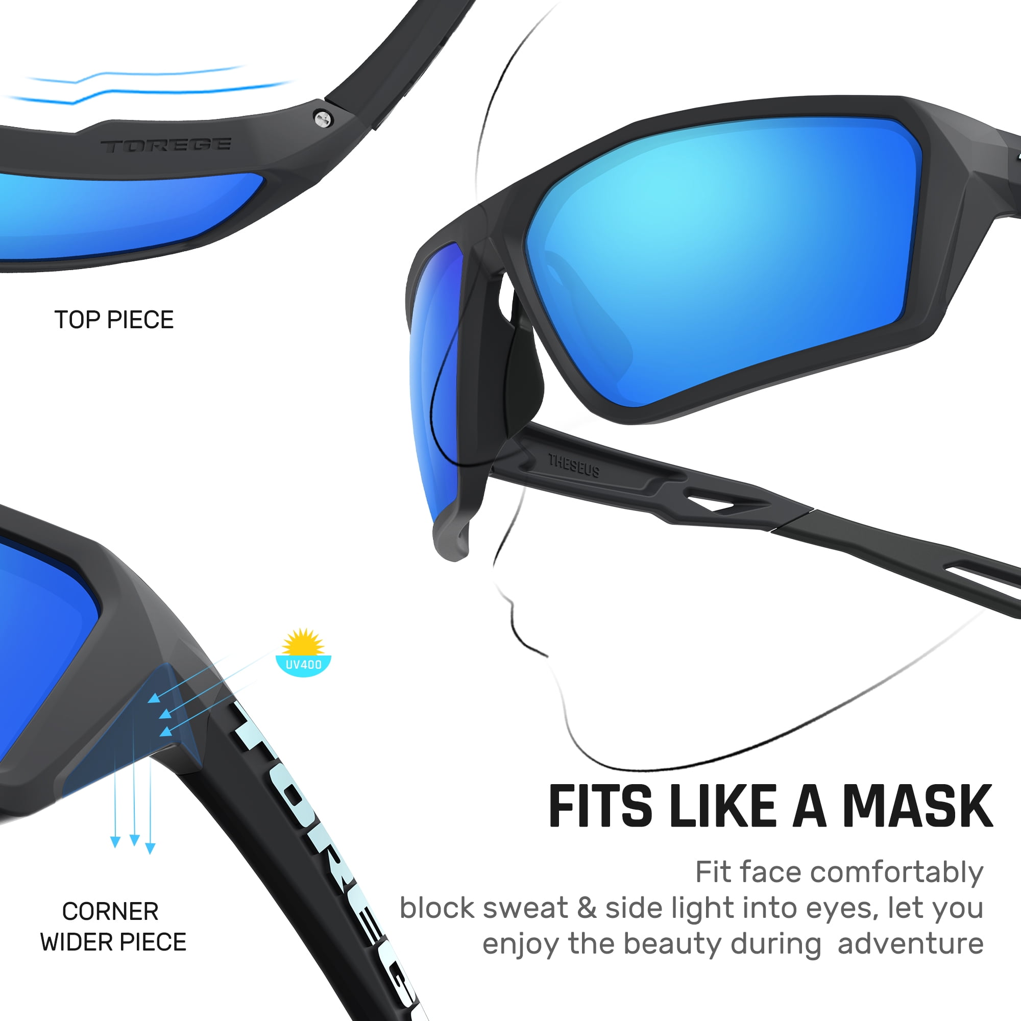 TOREGE Sports Polarized Unisex Sunglasses for fishing cycling running golfing Sunglasses Durable Lens