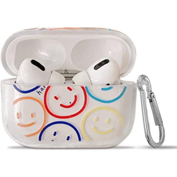 Bonita funda transparente para Airpod Pro con llavero, diseño de cara sonriente de dibujos animados, silicona suave a prueba de golpes, compatible con Airpods Pro funda de carga para niñas, mujeres