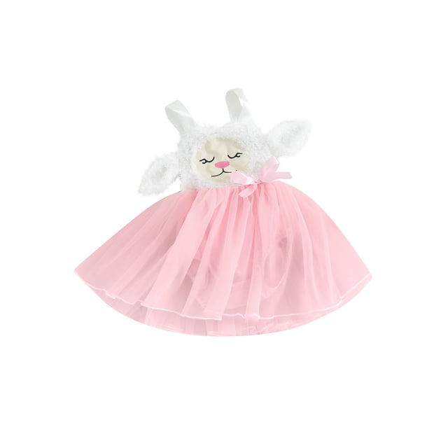 EYIIYE Robe d'Été Sans Manches pour Bébé Fille 0-2 Ans Camisole Combinaison Robe Broderie Bunny Patchwork Tulle Robe de Princesse Mignonne pour Fête