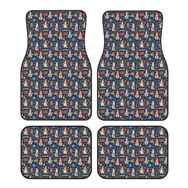 Balery Garden Gnomes Juego de 4 Alfombrillas para Auto, Revestimientos de Caucho Resistente, Diseño Antideslizante
