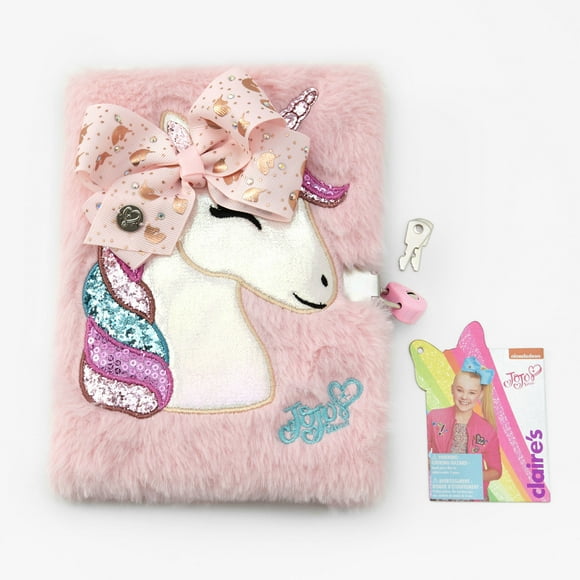 Claire's JoJo Siwa Carnet Licorne - Couverture Duveteuse Pastel Rose, Journal en Papier Ligné pour Filles avec Serrure et Clé, Mignon Carnet d'Écriture pour Enfants