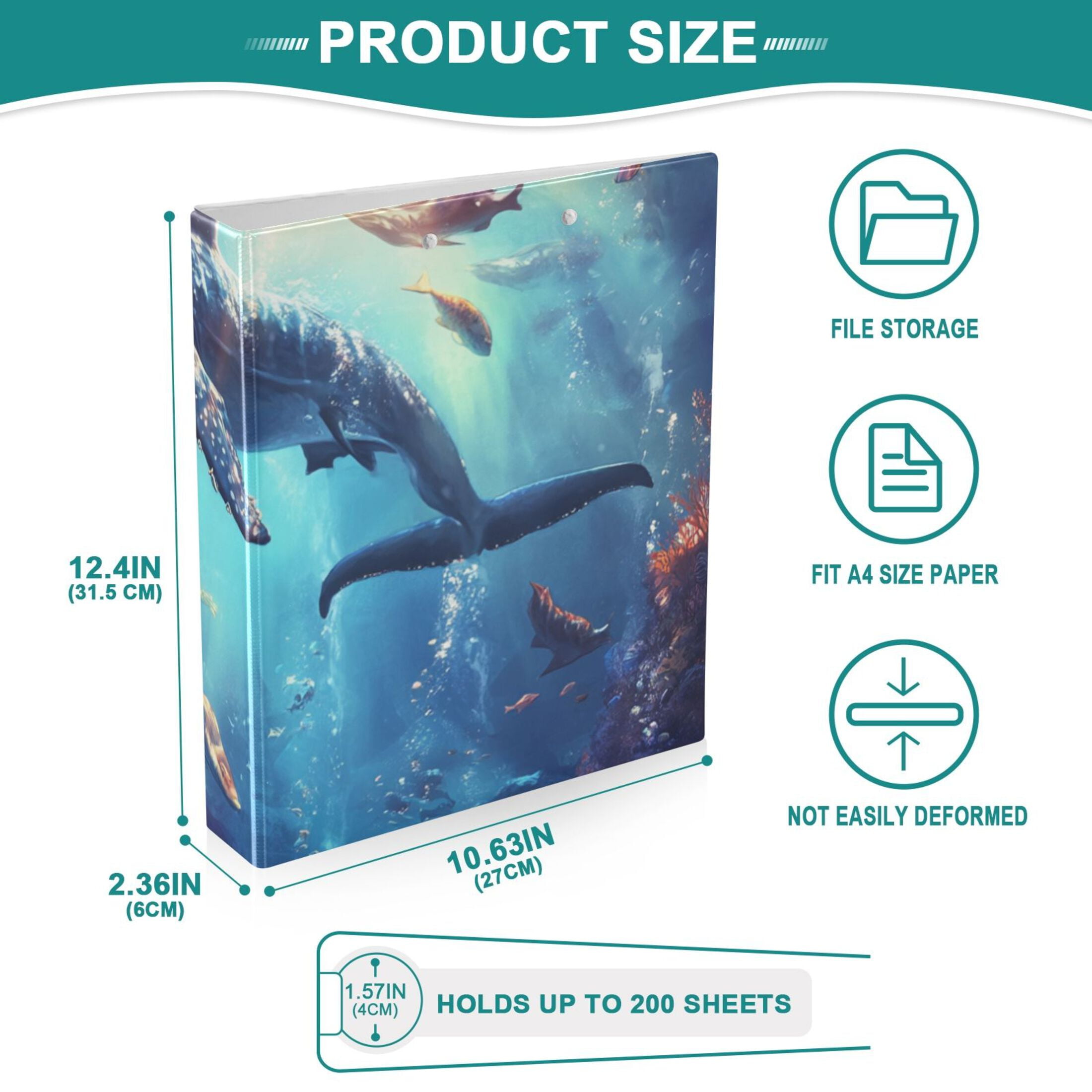 Sea Animals 3 Ring Binders 1.5 inch Hardcover File Folders with Interior Pockets A4 Size Organizer for School Office Hospital