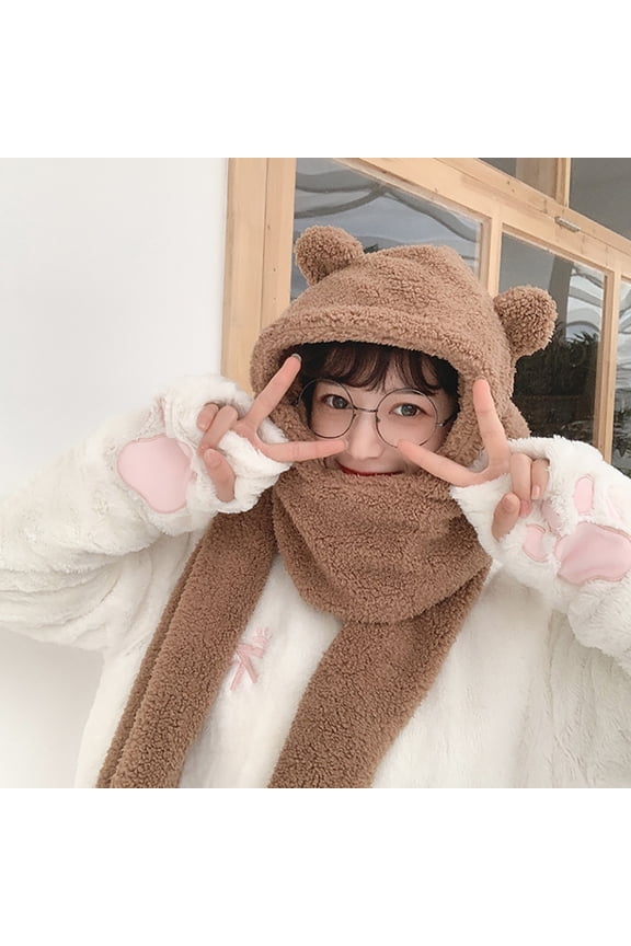 Women Cute Cartoon Thick Hat Ear Protectors Warm Hat Scarf Set Squints Sandlot