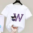 thumbnail image 3 of Camiseta de manga corta de verano para niños de Sanrio con letras de la A a la Z de Kuromi Anime, ropa suave con forma de corazón para niñas, regalo de cumpleaños kawaii, 3 of 5