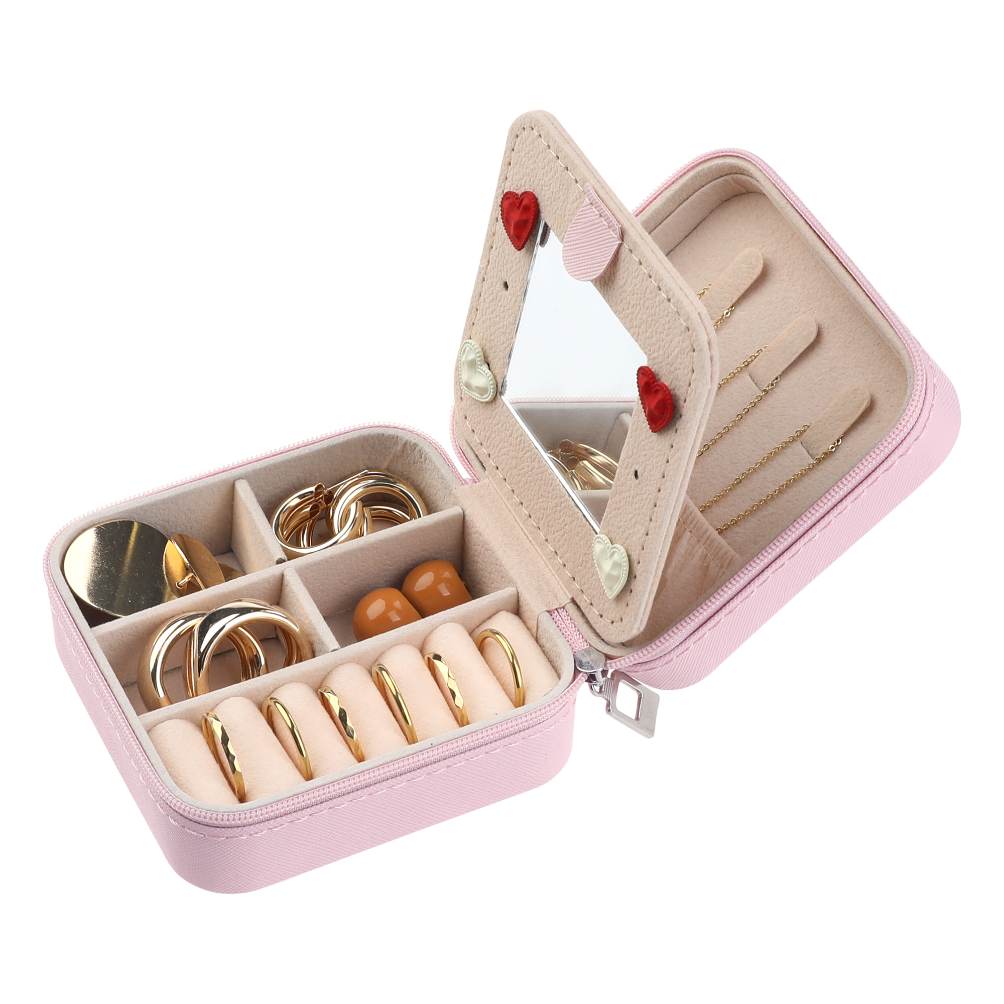 Unique Bargains Jewelry Box Small PU Leather Jewelry Organizer Case Storage Display Holder Pink