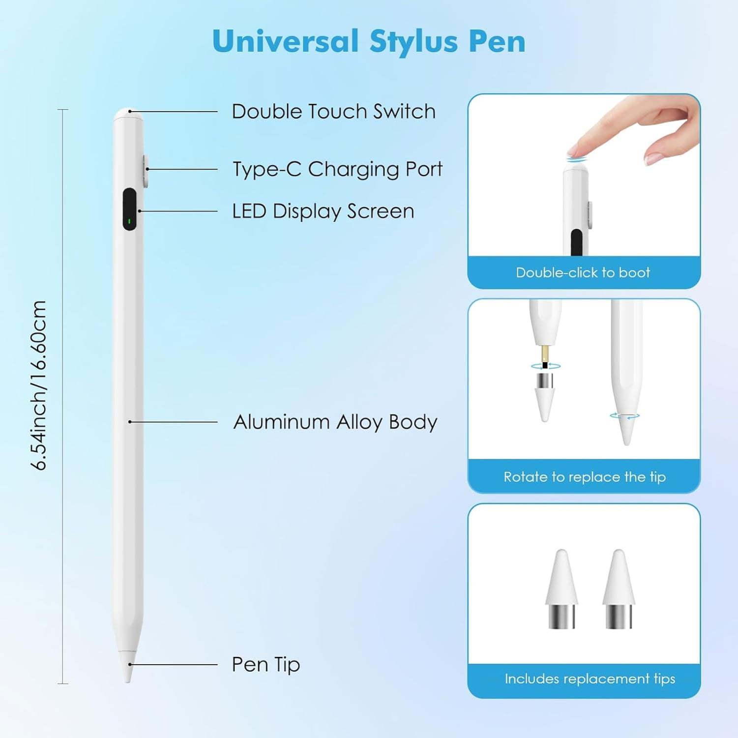 Touch Pen Active Digital Display Stylus for iPhone 16/Pro/Max/Plus - Capacitive Rechargeable Palm Rejection