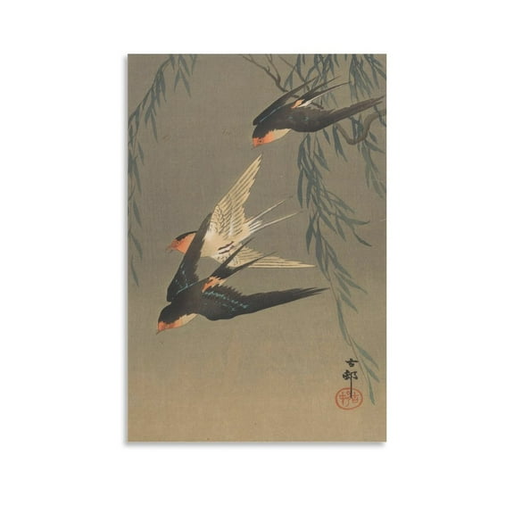 Ohara Koson Three Red-rumped Swallows in Diving Flight Art Poster Canvas Wall Art Prints Poster Gifts Photo Picture Painting Posters Room Decor Home Decorative 24x36inch(60x90cm)