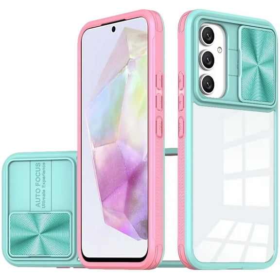 HD Transparent Case with Camera Privacy Cover for Samsung Galaxy A36 5G - Pink Blue