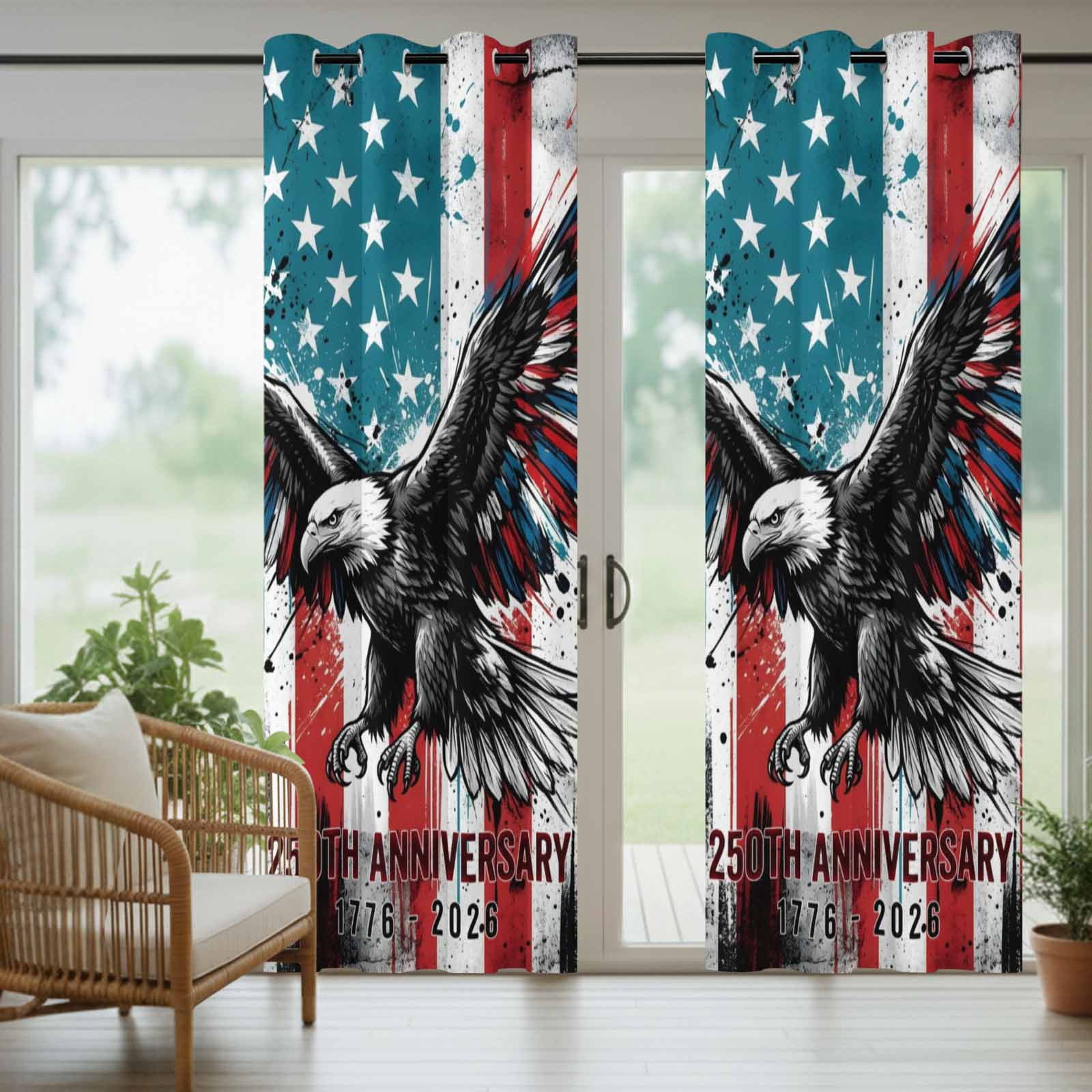 Independence Day Outdoor Curtains for Patio, American Flag Bald Eagle 250th Anniversary Sunshade Privacy Drapes Grommet Waterproof Outside Curtains for Porch/Cabana/Balcony 54"x 108", 1 Panel