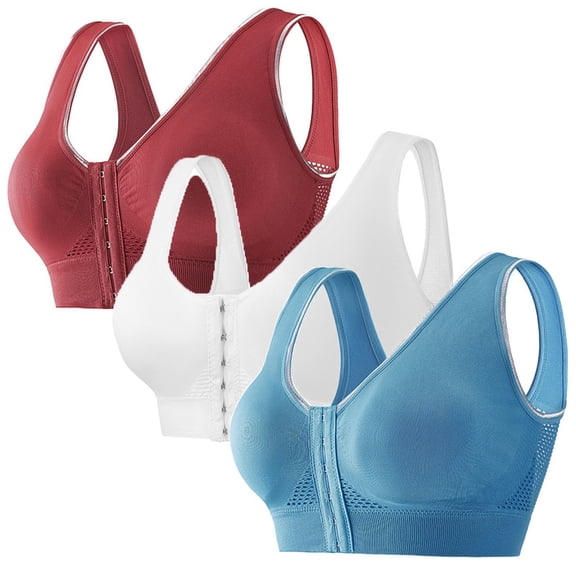3 Pack Women's Front-closure bra Comfy Medium Support Seamless Wireless Sports Bra with Removable Pads