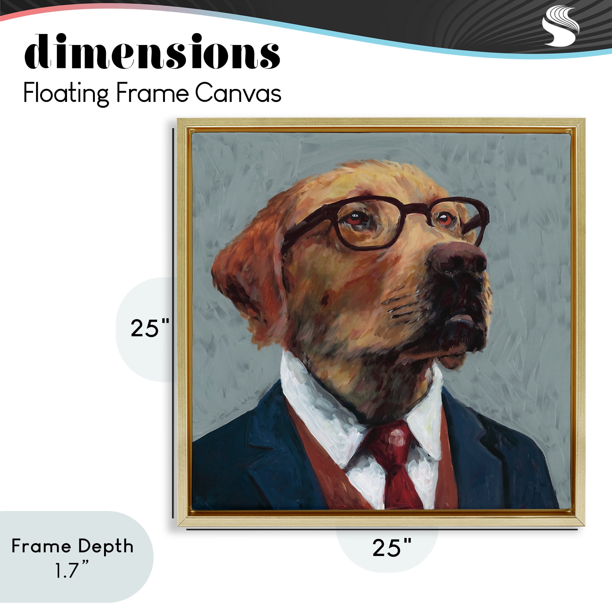 Stupell Industries Bark Kent Portrait Gold Framed Floater Canvas Wall Art, design by Studio Bautista