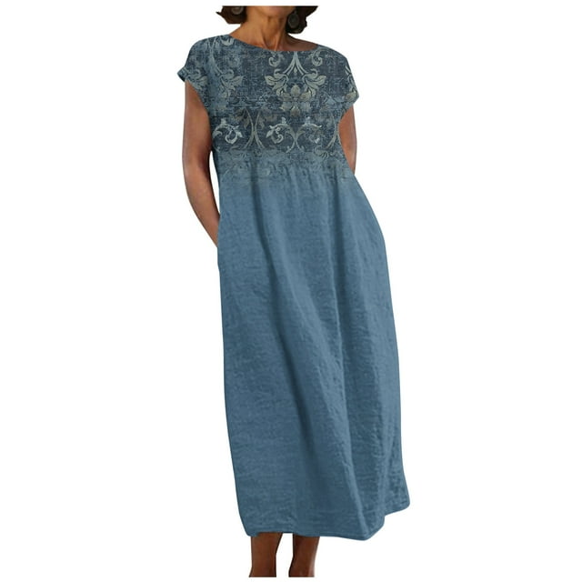 Robe pour Femmes, Robe d'Été en Coton et Lin Bohème Décontractée Mode Sans Manches Tenue de Vacances