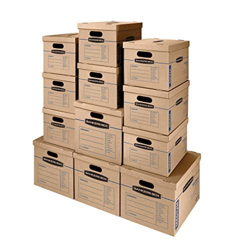 Bankers Box SmoothMove Classic Moving Kit Boxes Tape-Free Assembly Easy Carry Handles 8 Small 4 Medium 12 Pack (7716401)