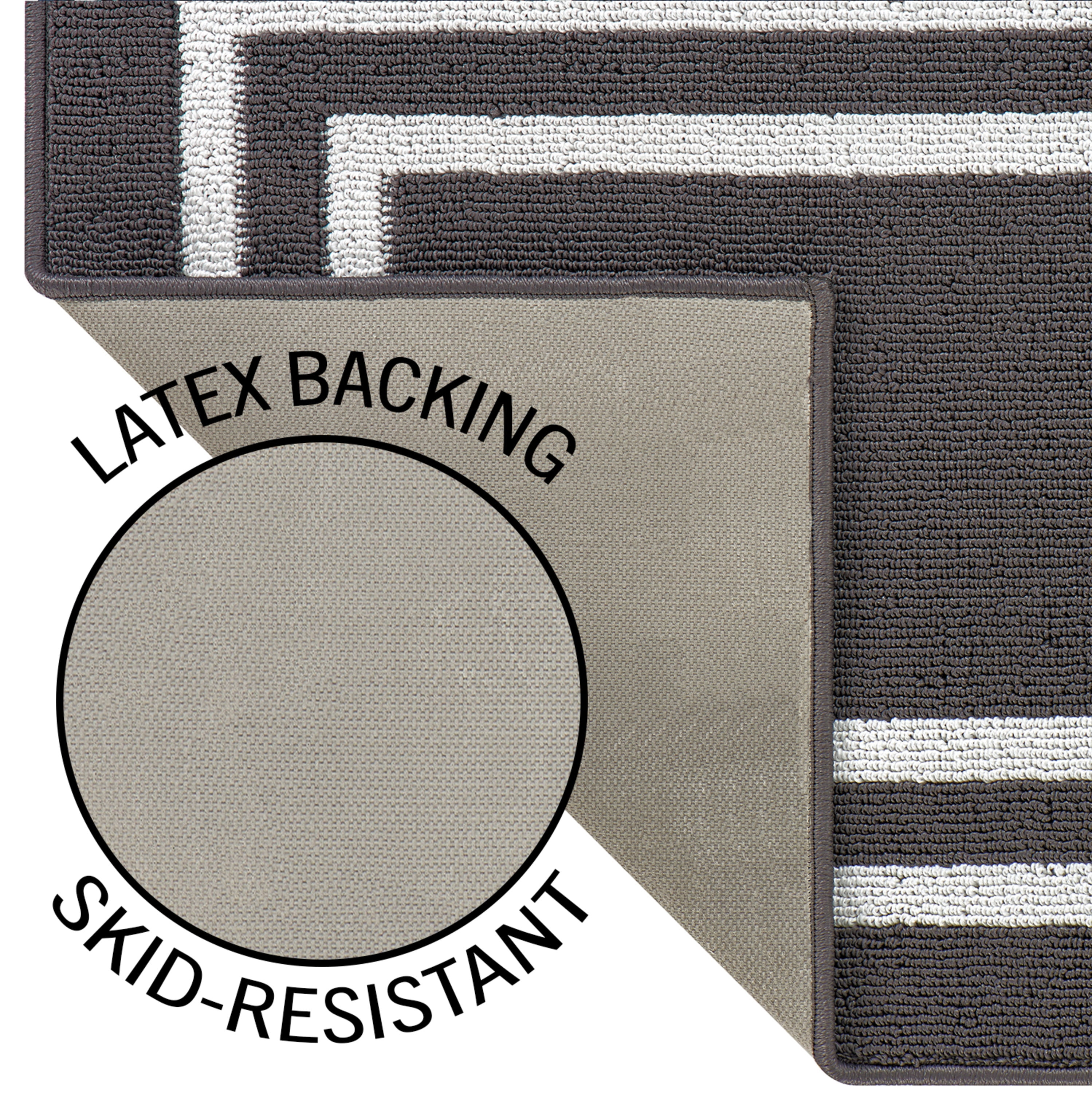 Washable Skid-Resistant Runner Rug, Border, Dark Grey and White, 26" x 60"