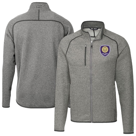 Men's-Cutter & Buck Heather Gray Orlando City SC Mainsail Sweater-Knit Full-Zip Jacket