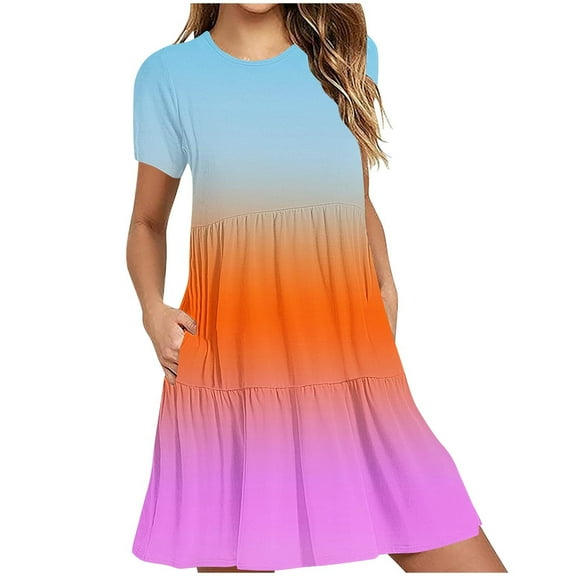 Summer Dresses For Women Sevevn Women's Summer Casual Short Sleeve T Shirt Dress Tiered Mini Dresses With Pockets
