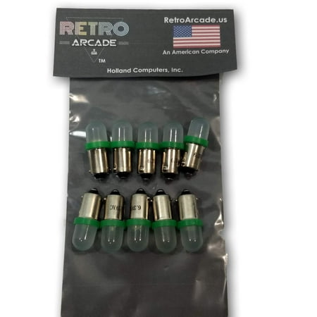 

10 Pack Green Frosted Pinball 6.3 Volt AC LED Round Replacement Bulbs 44/47 Bayonet Base BA9S