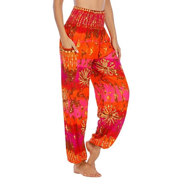 Pantalones informales de verano para Mujer, pantalón de chándal holgado, de cintura alta, estilo bohemio