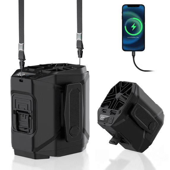 Portable Waist Clip Fan, 5-Speed Rechargeable Belt Fan with 4000mAh Battery, LED Light, Dual Clip Design, Foldable Stand for Outdoor Work, Camping, Travel