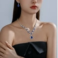 thumbnail image 2 of Light Luxury Blue Crystal Full Diamond Water Drop Necklace Earrings, 2 of 2