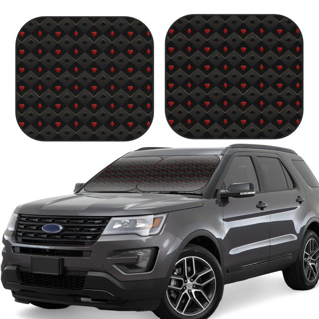 Fotbe Red Poker Juego de 2 Piezas de Parasoles para Parabrisas | Bloqueador Solar para Auto | Accesorios Plegables para Protección Solar Interior-Small