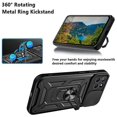 thumbnail image 1 of Ring Kickstand Design Phone Case Camera Slide Cover Pc + Tpu Drop-proof Hybrid Phone Protector For Realme 8i/narzo 50 4g - Black, 1 of 4