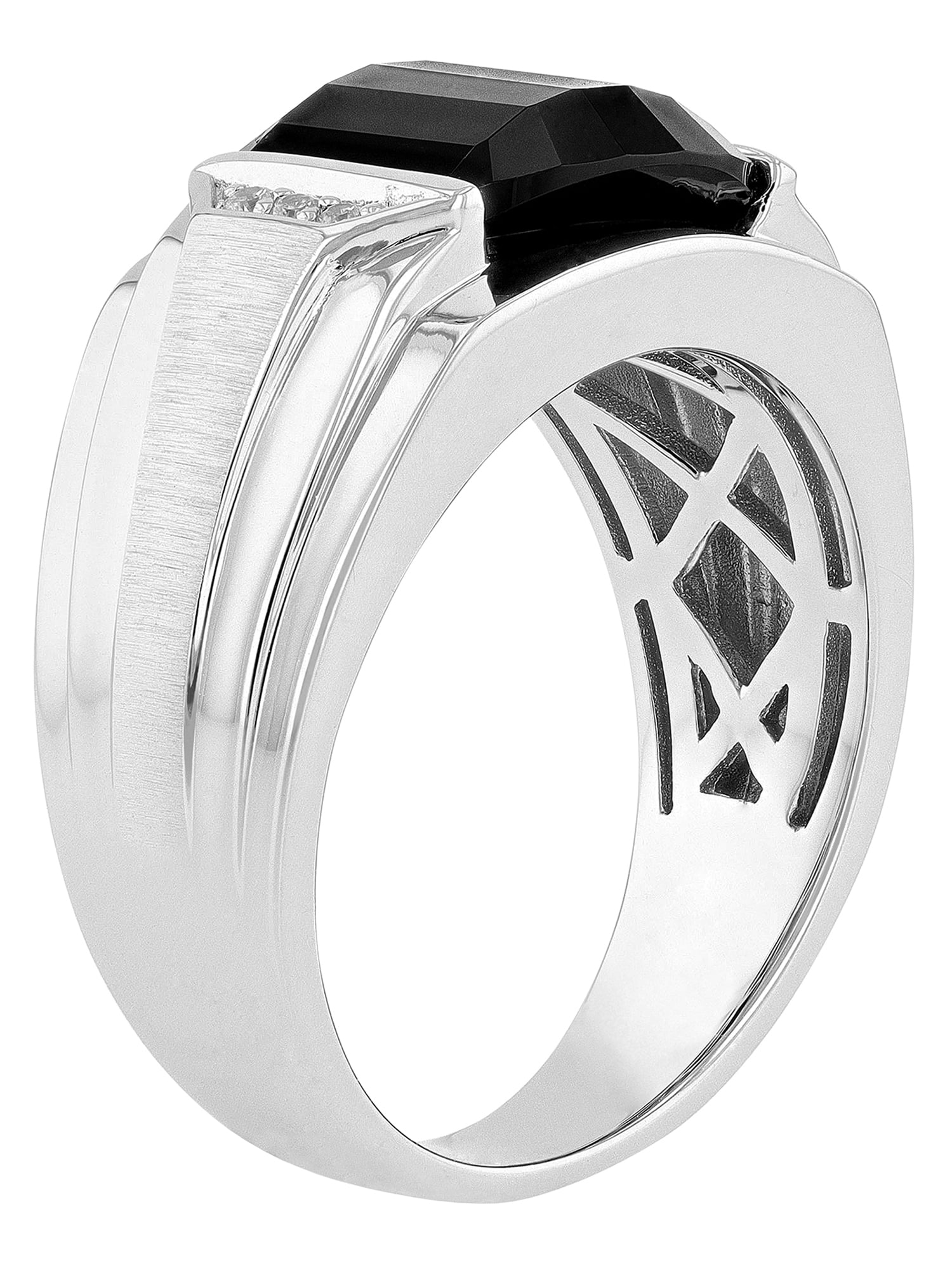 Men's Black Onyx and Simulated Diamond Ring in .925 Sterling Silver