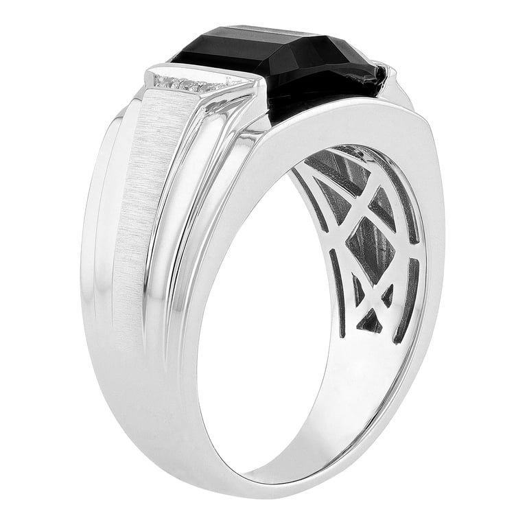 Brilliance Men's Black Onyx & Diamond Ring, Sterling Silver photo 3