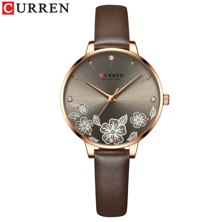 Top Brand Quartz Women Watches CURREN Fashion Leather Strap Luxury Wristwatch Ladies Casual Beautiful Flower Dial Watch - Walmart.com