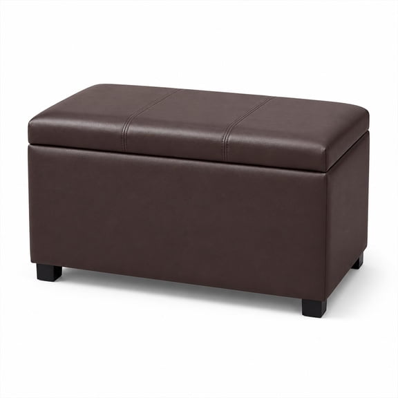24" Leather Storage Ottoman Bench, Rectangle Foot Rest Stool for Living Room, Bedroom, Entryway, Brown