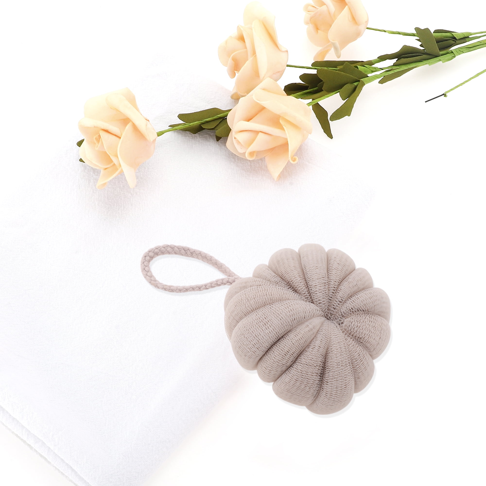 Unique Bargains 1pc Pumpkin-shaped Bath Shower Loofah Sponge Khaki