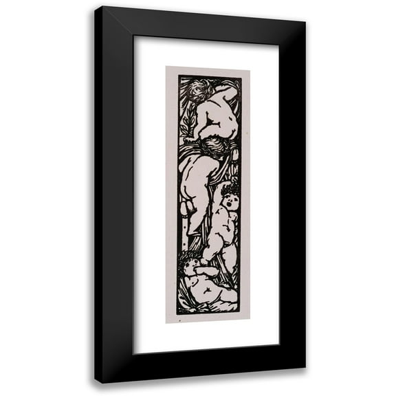 William Morris 7x14 Black Modern Framed Museum Art Print Titled - Love is Enough - Upright Border or Sidepiece with Four Putti (1872)